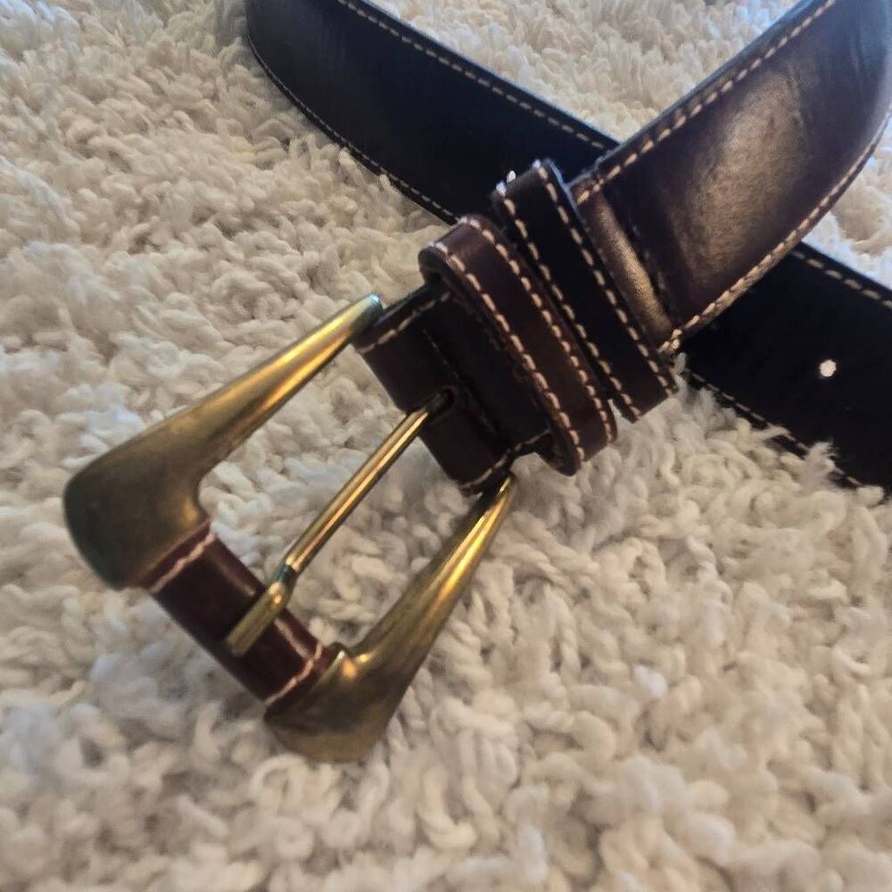 Dark Brown Leather Belt Contrast Stitch Small - Picture 2 of 7